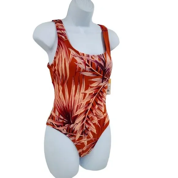 Kona Sol One Piece Swimsuit Tropical Burnt Orange Print - Picture 9 of 10